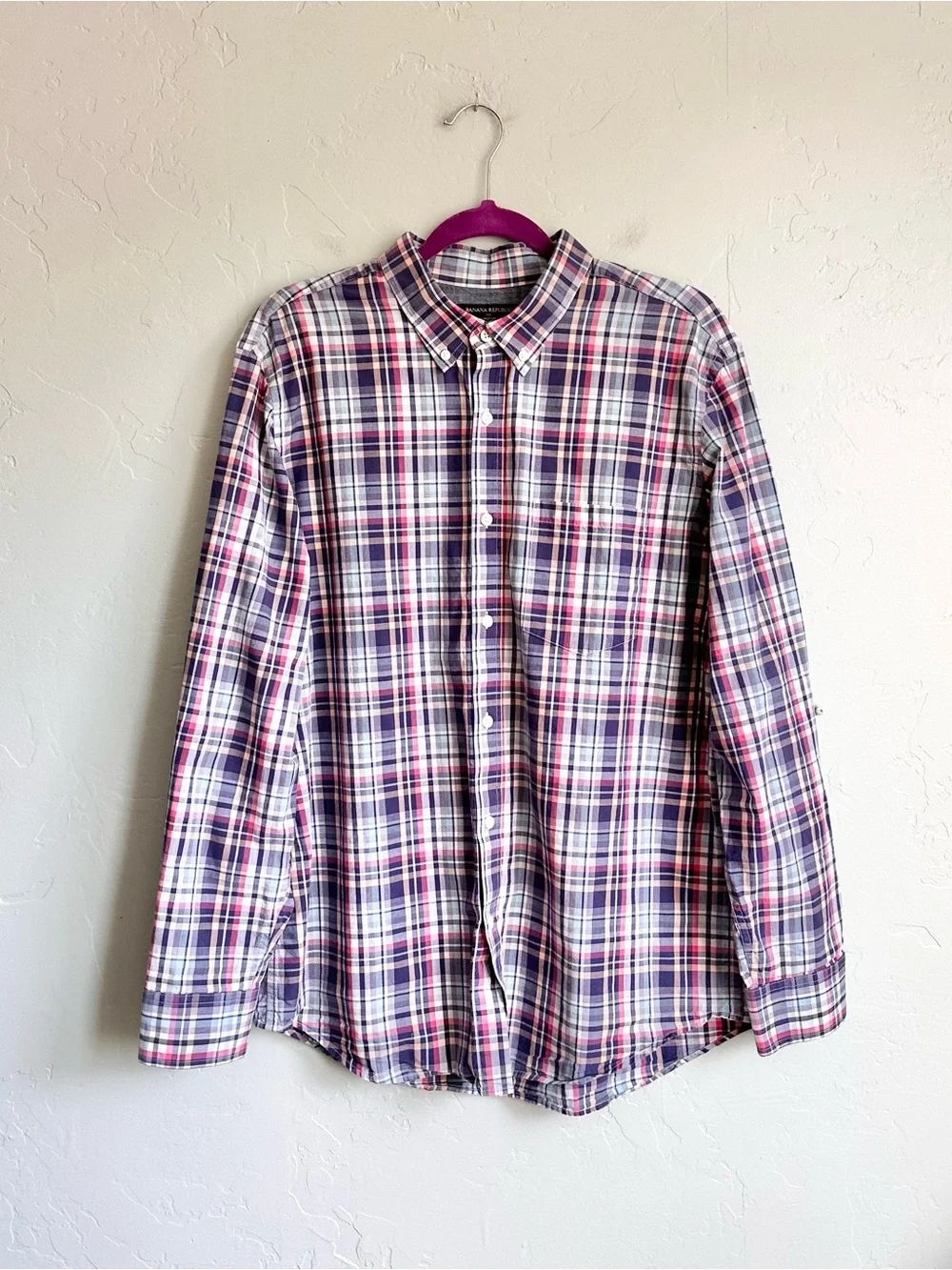 Banana Republic Men’s Preppy Plaid Long Sleeve Button-Down Shirt Large EUC